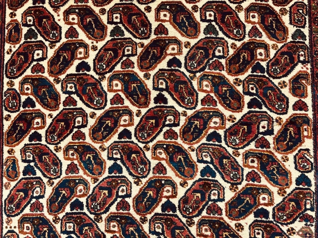 Hand-Knotted Semi-Antique Persian Sirjan Paisley Ivory Wool Oriental Rug 5'5" x 7'2" - 6