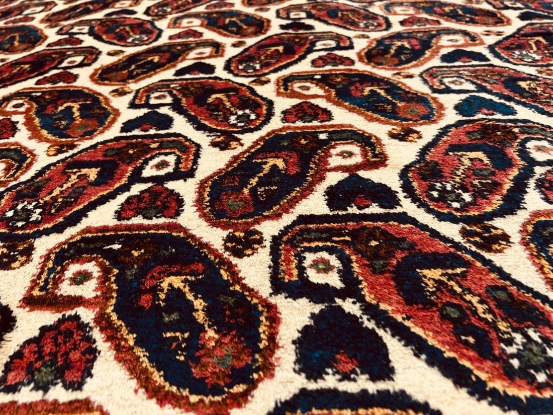 Hand-Knotted Semi-Antique Persian Sirjan Paisley Ivory Wool Oriental Rug 5'5" x 7'2" - 7