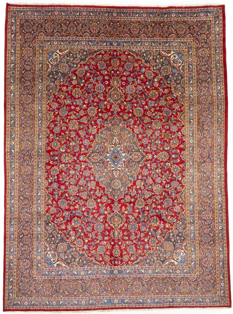 Vintage Red Traditional 10X13 Mashad Persian Rug: Title: Vintage Red Traditional 10X13 Mashad Persian Rug Description:Hand Knotted vintage 10X13 red rug made with vegetable dyes (fine wool pile and cotton foundation), superior knot count, and appeali