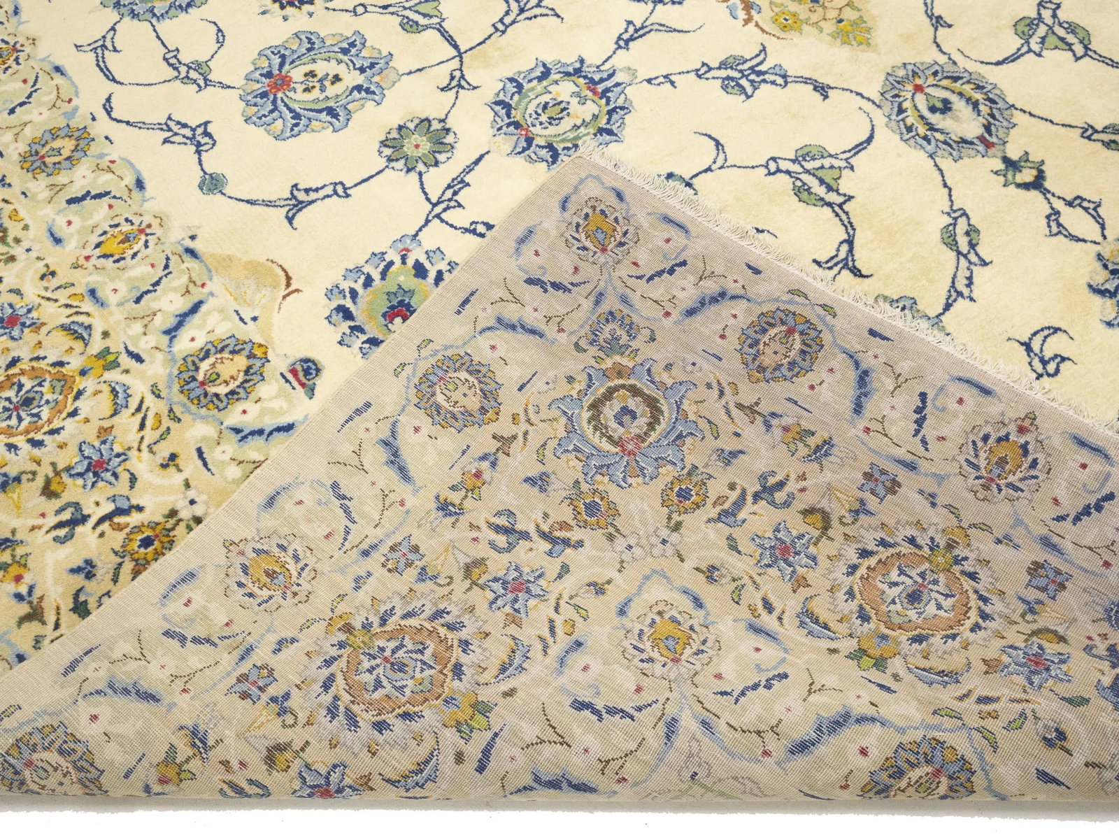 Semi Antique Cream Floral 8X12 Kashan Darbari Persian Rug - 15