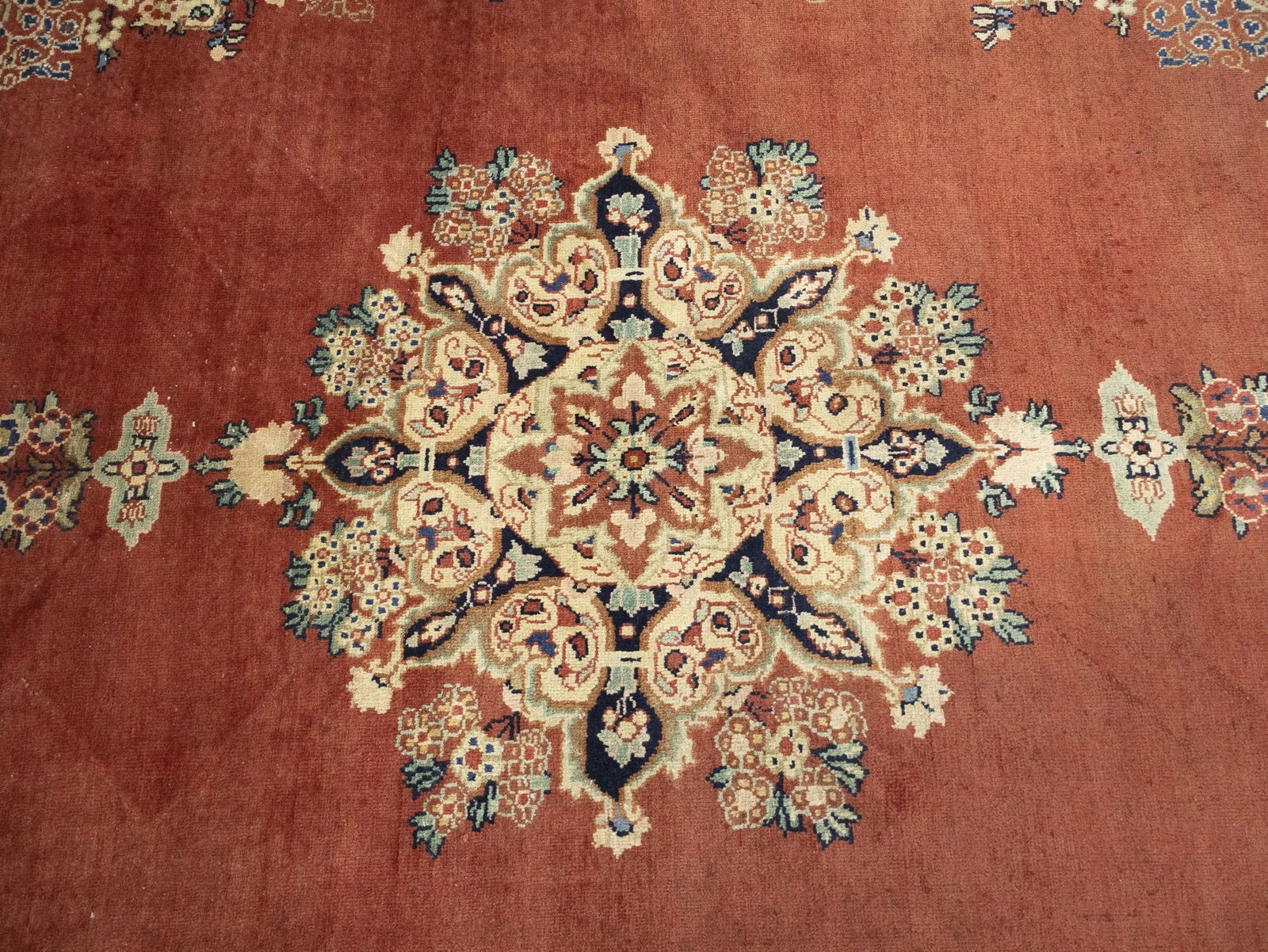 Semi Antique Rusty Red Floral 10X13 Mahal Persian Rug - 7