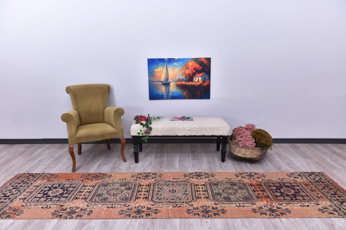 2'7'' x 11'7'' Handmade Vintage Wool Rug - 244402