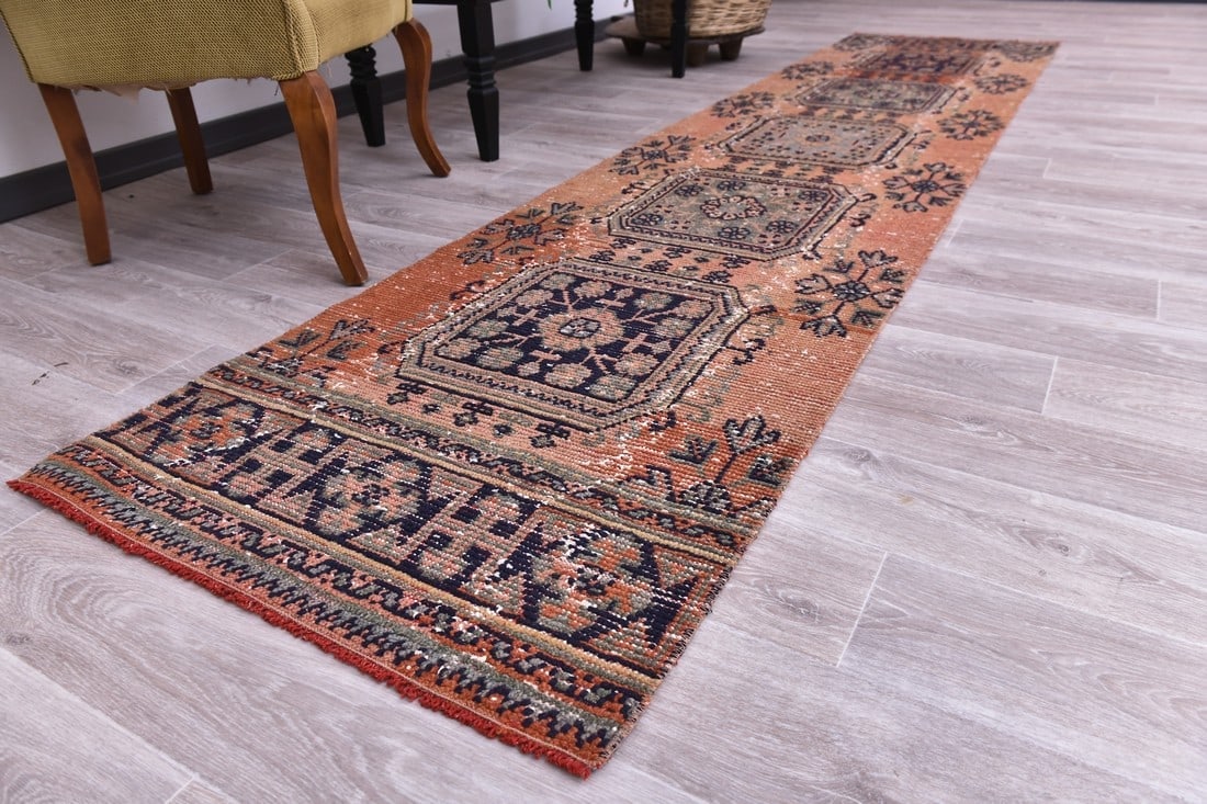 2'7'' x 11'7'' Handmade Vintage Wool Rug - 244402 - 2