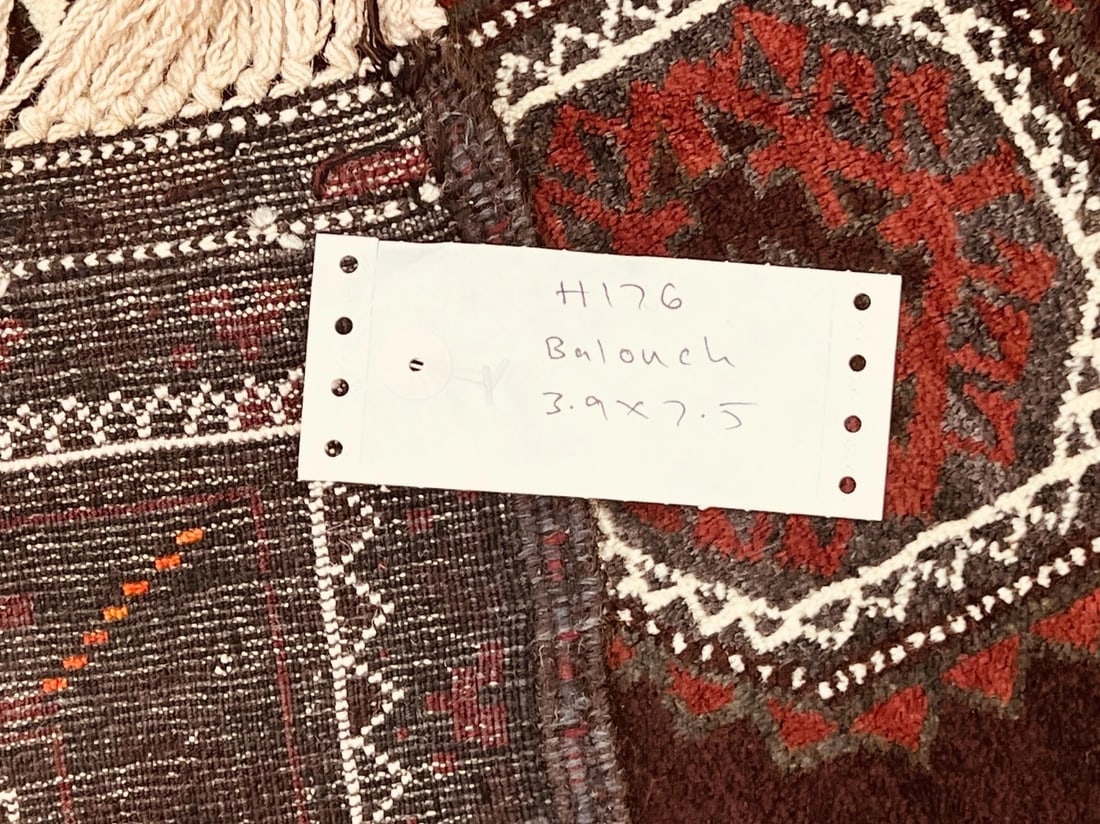 Antique Persian Hand Knotted Balouch Tribal Mahogany Wool Oriental Area Rug 3'9" x 7'5" - 10