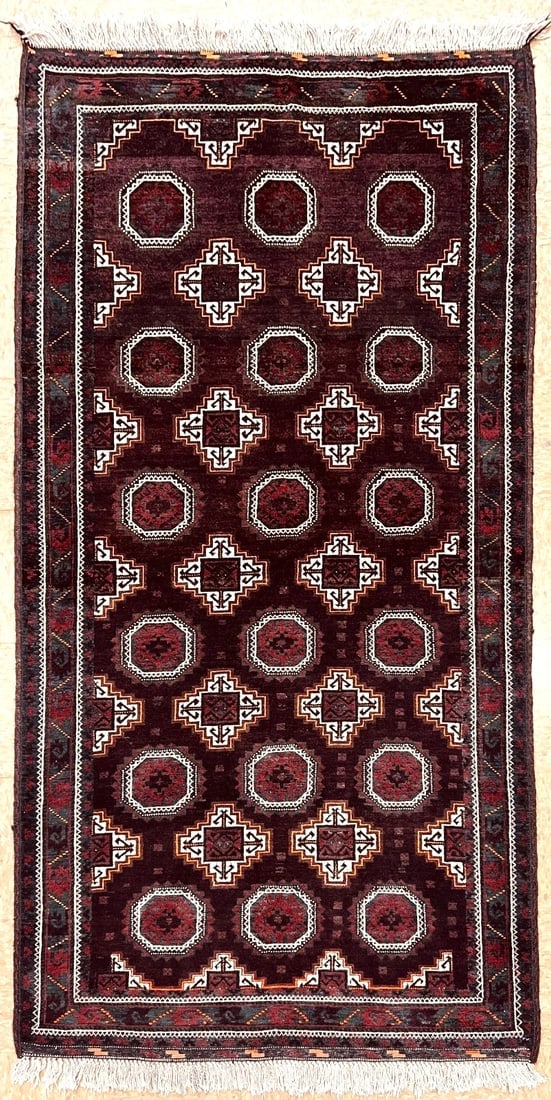 Antique Persian Hand Knotted Balouch Tribal Mahogany Wool Oriental Area Rug 3'9" x 7'5" - 11