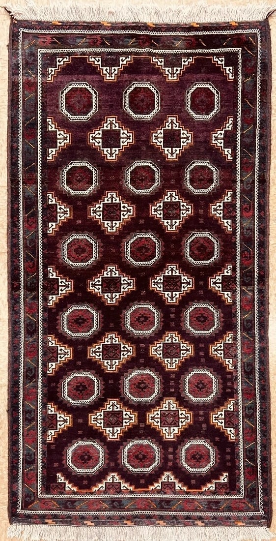 Antique Persian Hand Knotted Balouch Tribal Mahogany Wool Oriental Area Rug 3'9" x 7'5": Title:Antique Persian Hand Knotted Balouch Tribal Mahogany Wool Oriental Area Rug 3'9" x 7'5" Description:• Rug Number: H176 • Country of Origin: Iran • Style, Design: Persian Balouc