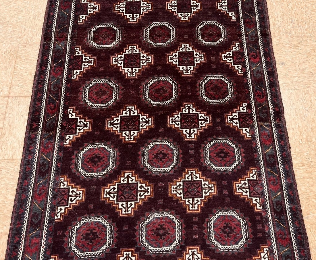 Antique Persian Hand Knotted Balouch Tribal Mahogany Wool Oriental Area Rug 3'9" x 7'5" - 3