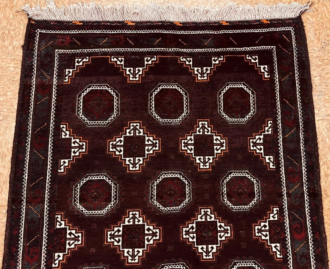 Antique Persian Hand Knotted Balouch Tribal Mahogany Wool Oriental Area Rug 3'9" x 7'5" - 4