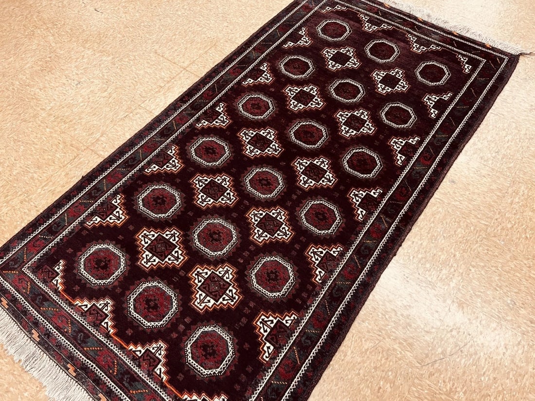 Antique Persian Hand Knotted Balouch Tribal Mahogany Wool Oriental Area Rug 3'9" x 7'5" - 5
