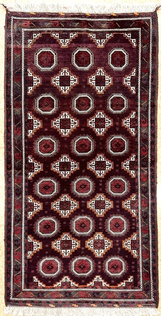 Antique Persian Hand Knotted Balouch Tribal Mahogany Wool Oriental Area Rug 3'9" x 7'5" - 6