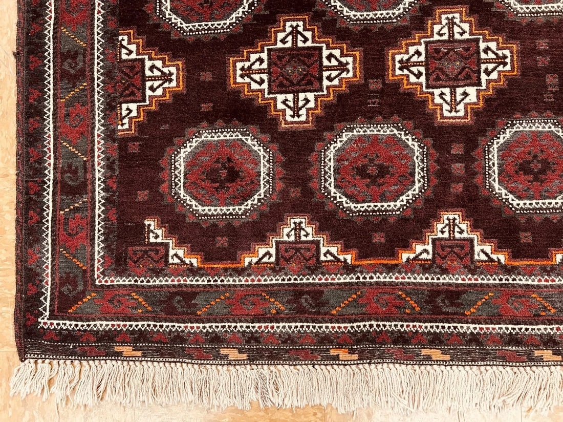 Antique Persian Hand Knotted Balouch Tribal Mahogany Wool Oriental Area Rug 3'9" x 7'5" - 8