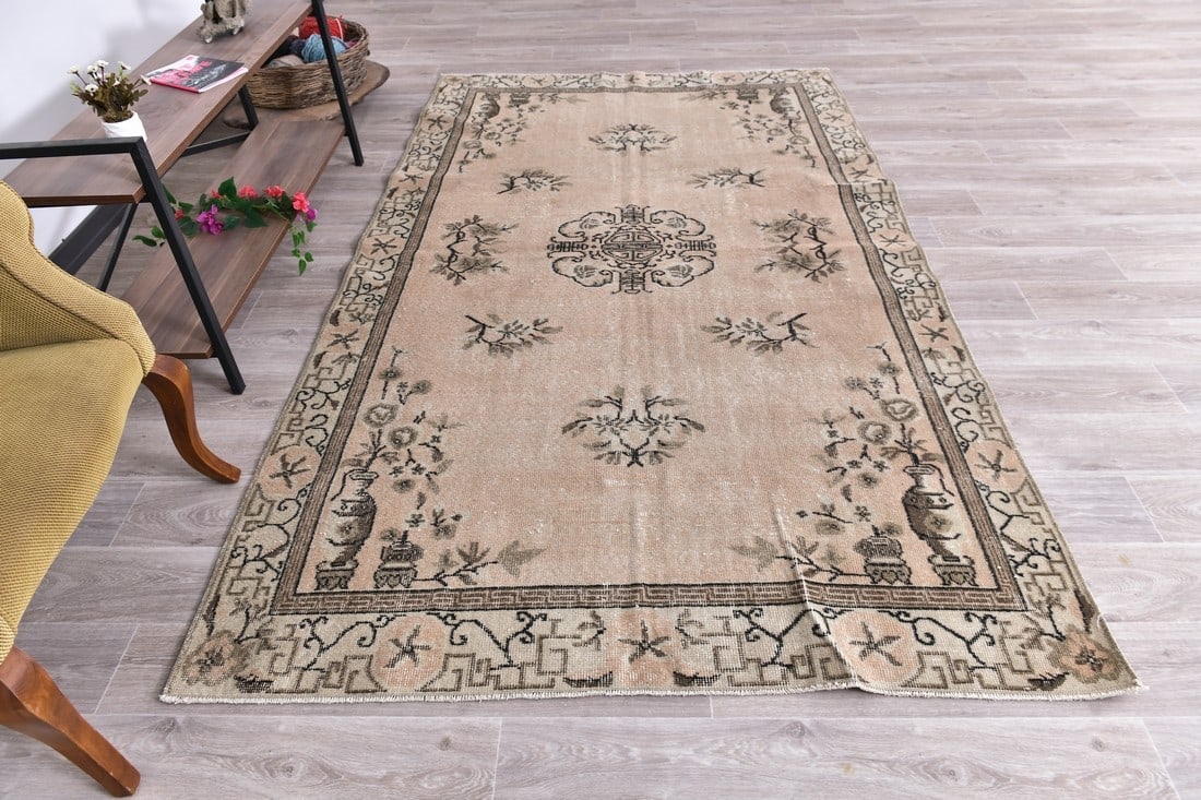 5'2'' x 8'6'' Handmade Vintage Wool Rug - 240826 - 3