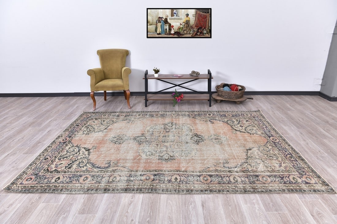 6'5'' x 9'8'' Handmade Vintage Wool Rug - 240862: Title: 6'5'' x 9'8'' Handmade Vintage Wool Rug - 240862 Description:6'5'' x 9'8'' Handmade Vintage Wool Rug - 240862 Origin:Turkiye Date/Period:1960-90 Materials:Wool,Cotton Dimension:6'5''x9'8'' ft,