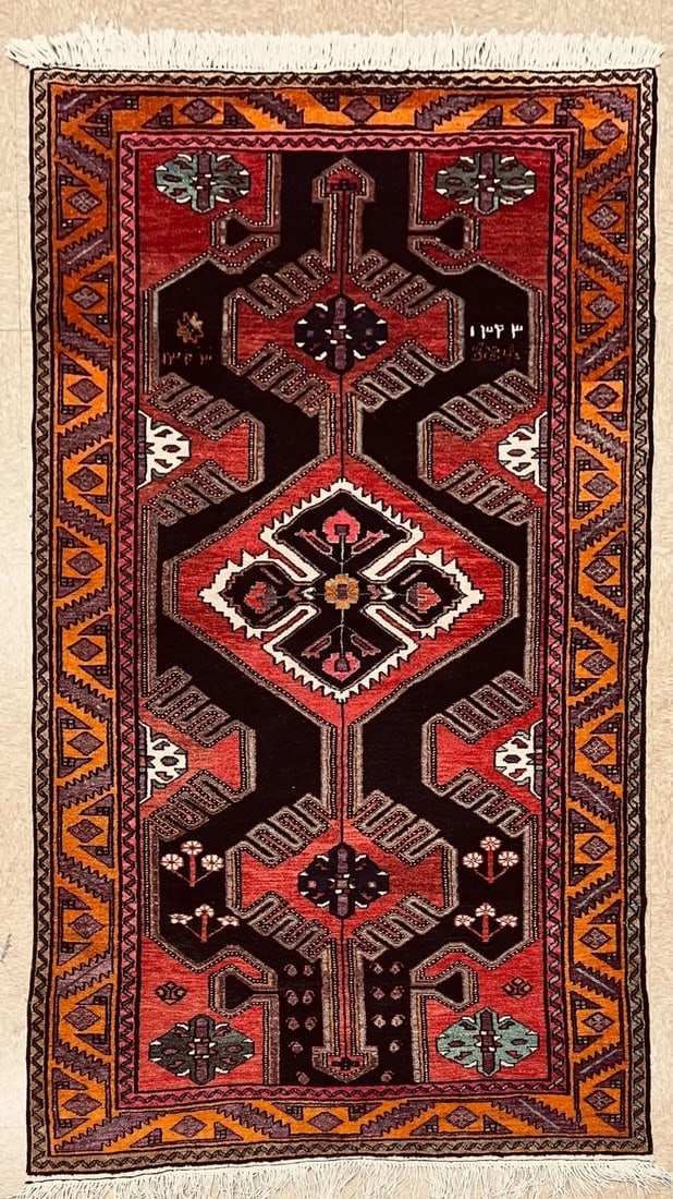 Antique Persian Hamedan Hand-Knotted Navy Geometric Wool Area Rug 4'11"x9'5" - 10