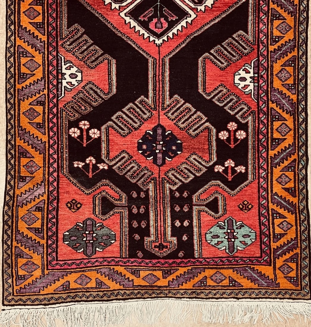 Antique Persian Hamedan Hand-Knotted Navy Geometric Wool Area Rug 4'11"x9'5" - 3