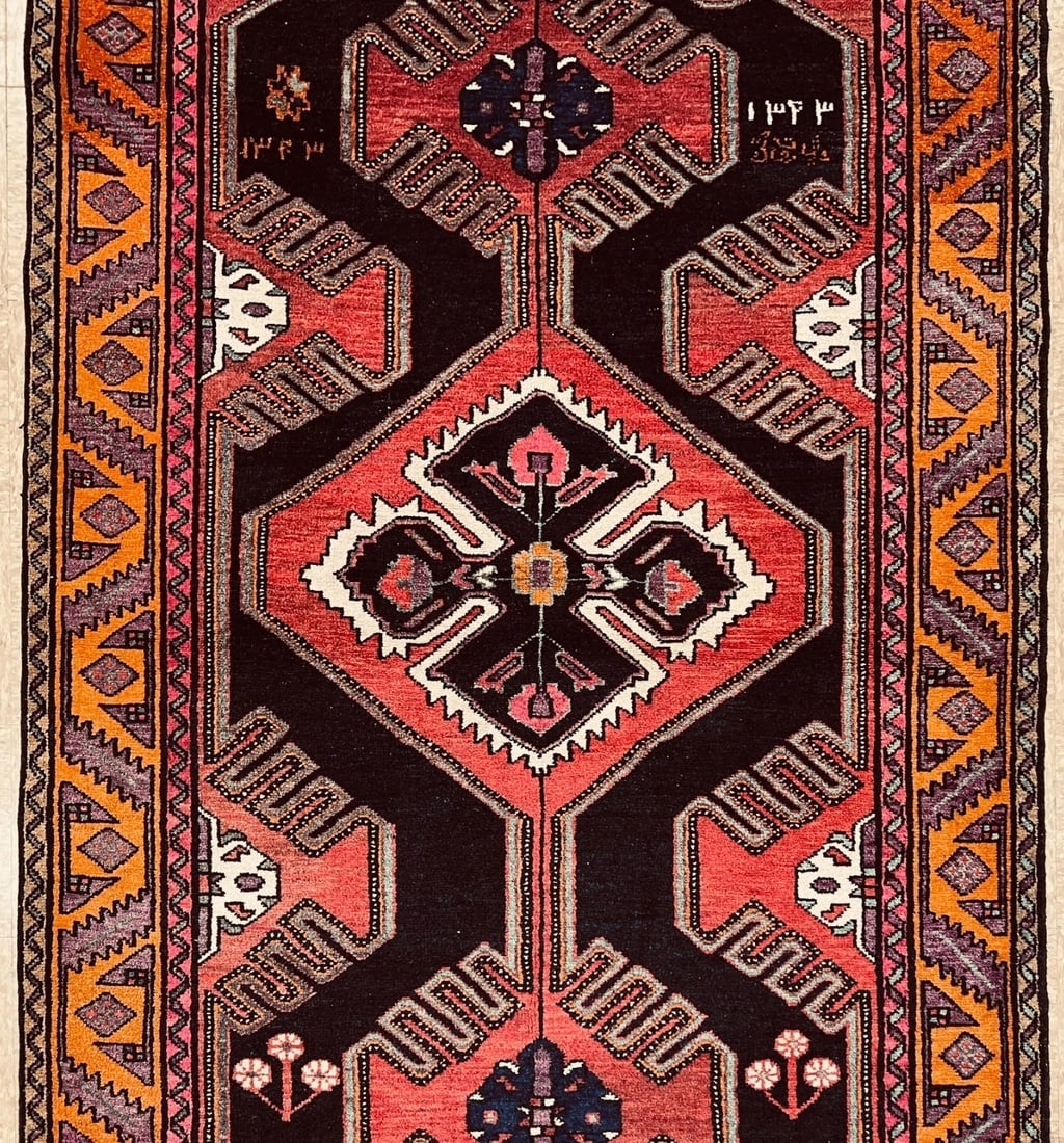 Antique Persian Hamedan Hand-Knotted Navy Geometric Wool Area Rug 4'11"x9'5" - 4