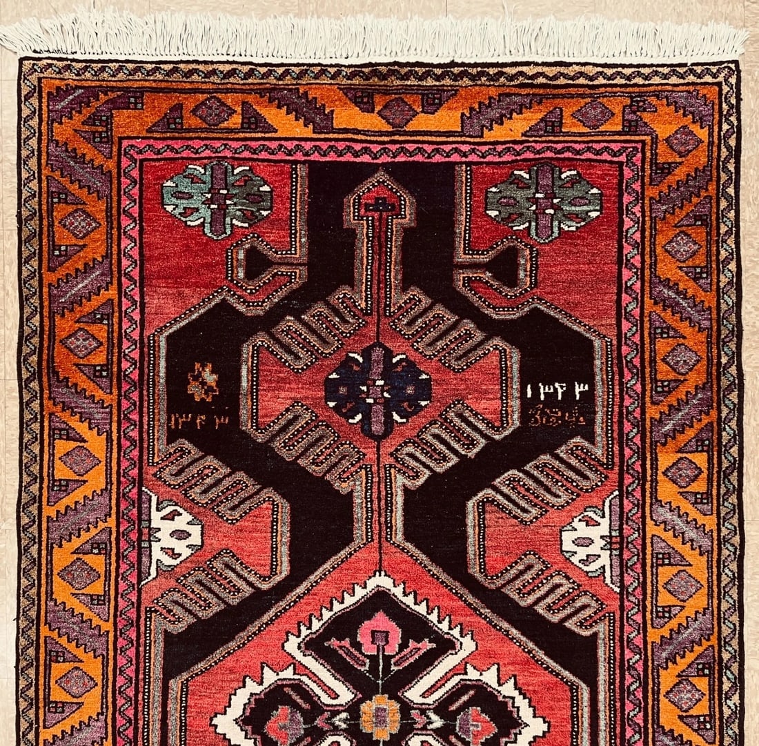 Antique Persian Hamedan Hand-Knotted Navy Geometric Wool Area Rug 4'11"x9'5" - 5