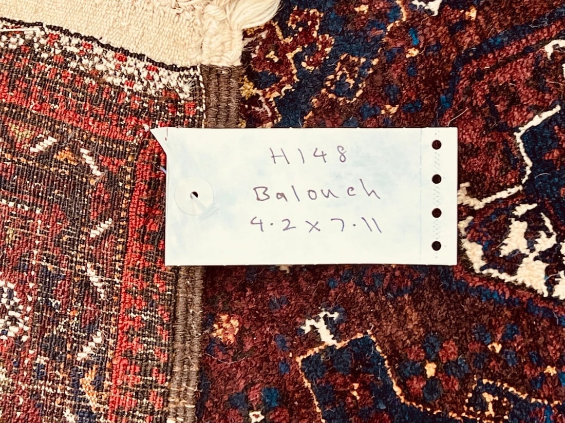 Hand Knotted Antique Persian Balouch Geometric Tribal Oriental Area Rug 4'2" x 7'11" - 9