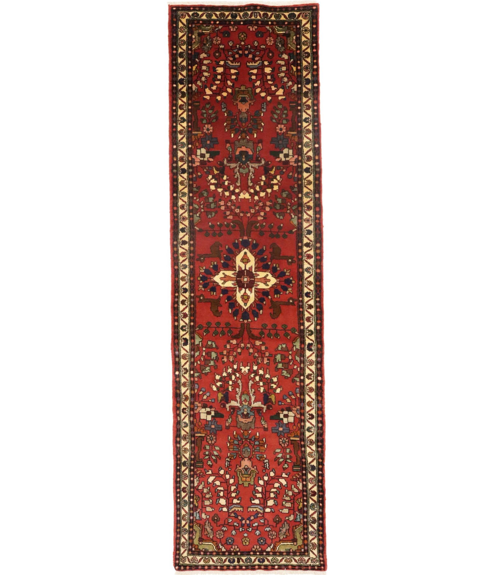Vintage Red Floral 2'5X9'7 Lilian Persian Runner Rug: Title: Vintage Red Floral 2'5X9'7 Lilian Persian Runner Rug Description:Handmade vintage 2'5X9'7 red Persian runner made with natural dyes (fine wool pile and cotton foundation), superior knot count,