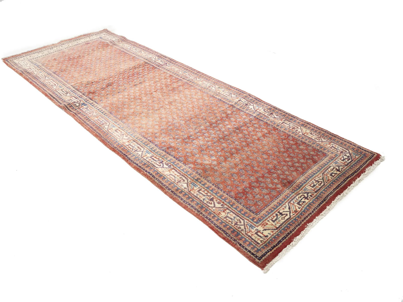 Vintage Orange-red Tribal 4X10 Botemir Persian Runner Rug - 3