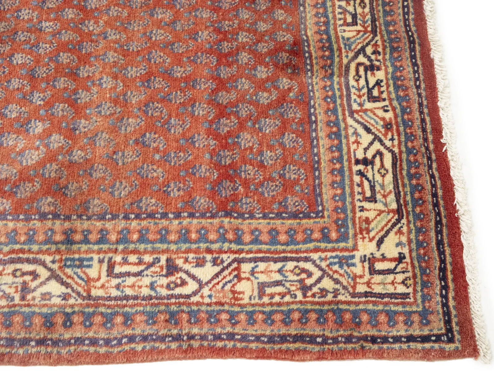 Vintage Orange-red Tribal 4X10 Botemir Persian Runner Rug - 8
