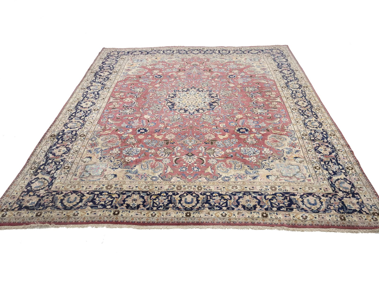 Semi Antique Maroon Red Traditional 9'8X12'5 Mashad Persian Rug - 2