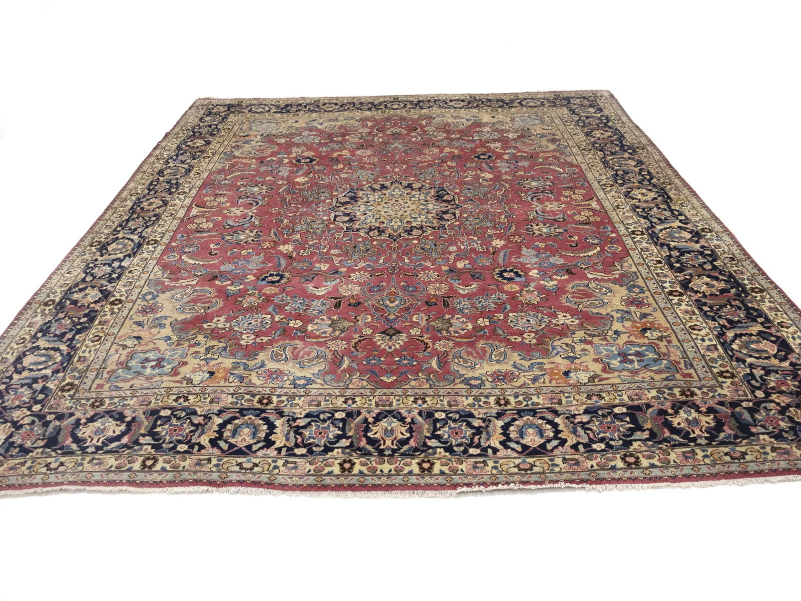 Semi Antique Maroon Red Traditional 9'8X12'5 Mashad Persian Rug - 5