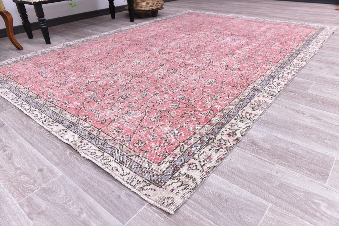 6'4'' x 9'0'' Handmade Vintage Wool Rug - 244494 - 2