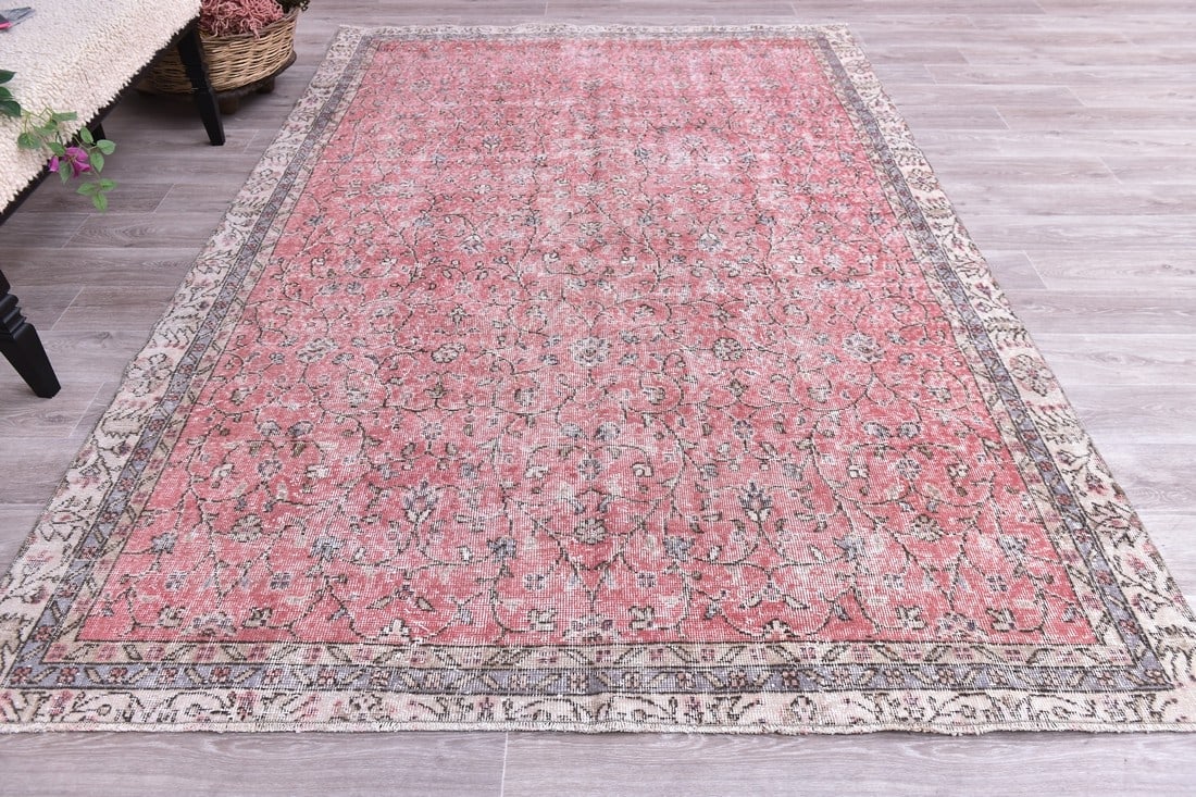 6'4'' x 9'0'' Handmade Vintage Wool Rug - 244494 - 3