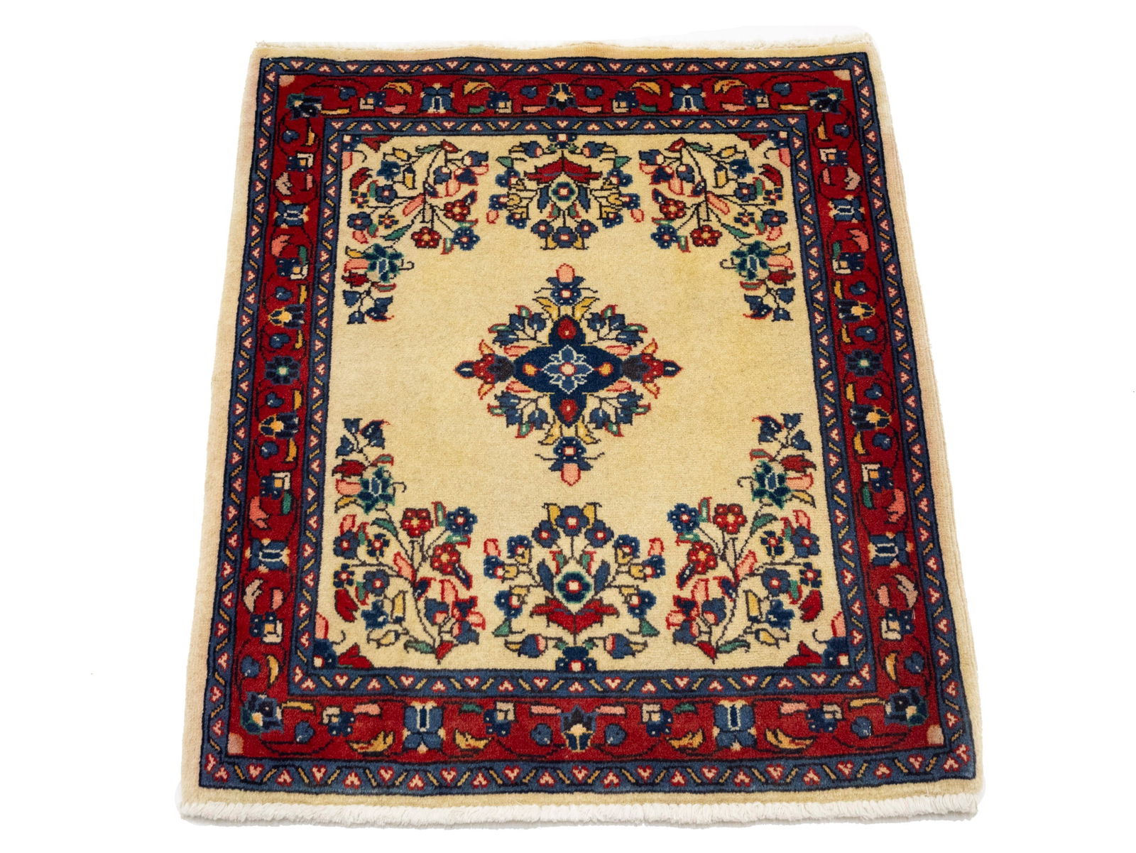 Vintage Cream Floral 2'3X2'7 Sarouk Persian Rug - 2