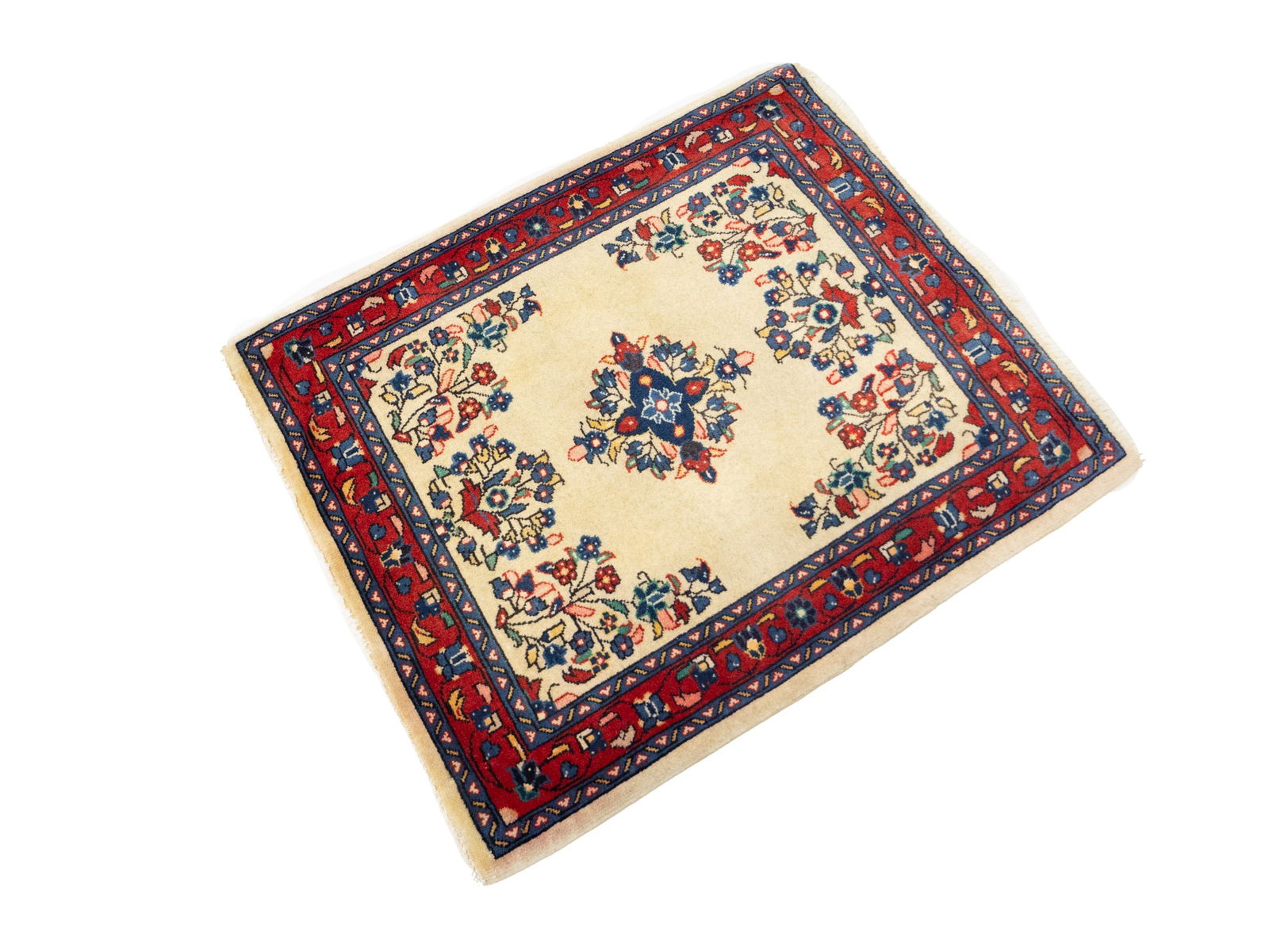 Vintage Cream Floral 2'3X2'7 Sarouk Persian Rug - 3