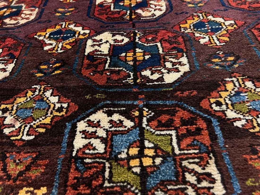 Antique Persian Tribal Balouch Hand-Knotted Brown Wool Geometric Rug 4'4" x 8'7" - 12