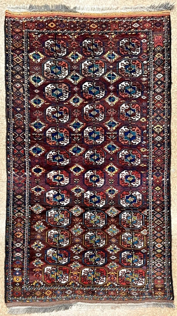 Antique Persian Tribal Balouch Hand-Knotted Brown Wool Geometric Rug 4'4" x 8'7"