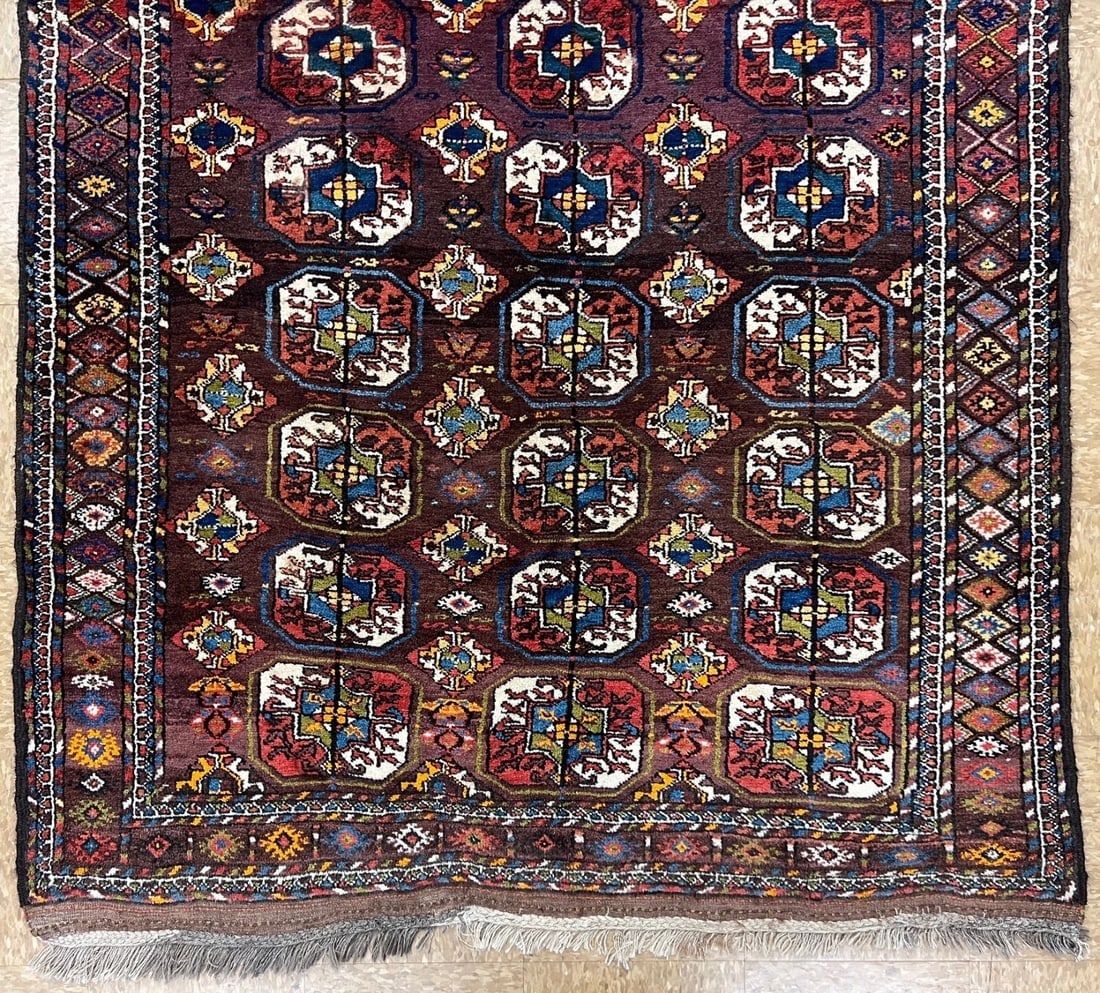 Antique Persian Tribal Balouch Hand-Knotted Brown Wool Geometric Rug 4'4" x 8'7" - 2