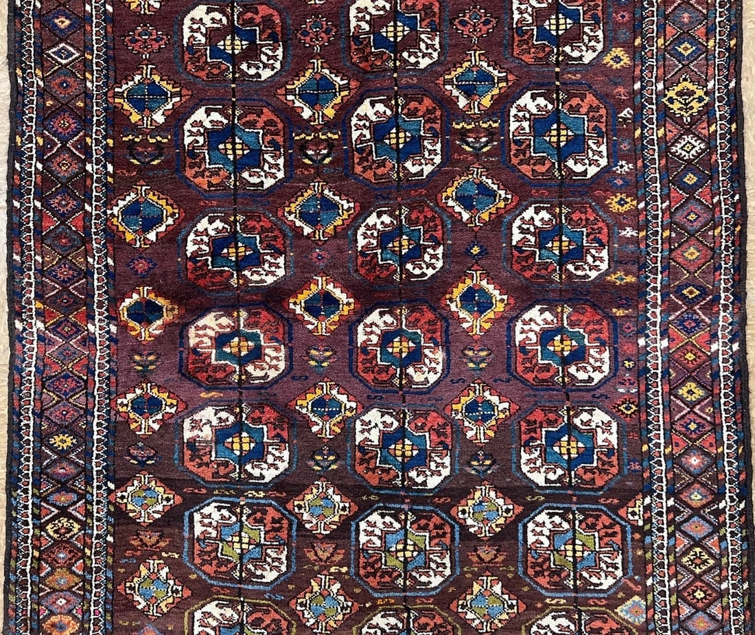 Antique Persian Tribal Balouch Hand-Knotted Brown Wool Geometric Rug 4'4" x 8'7" - 3