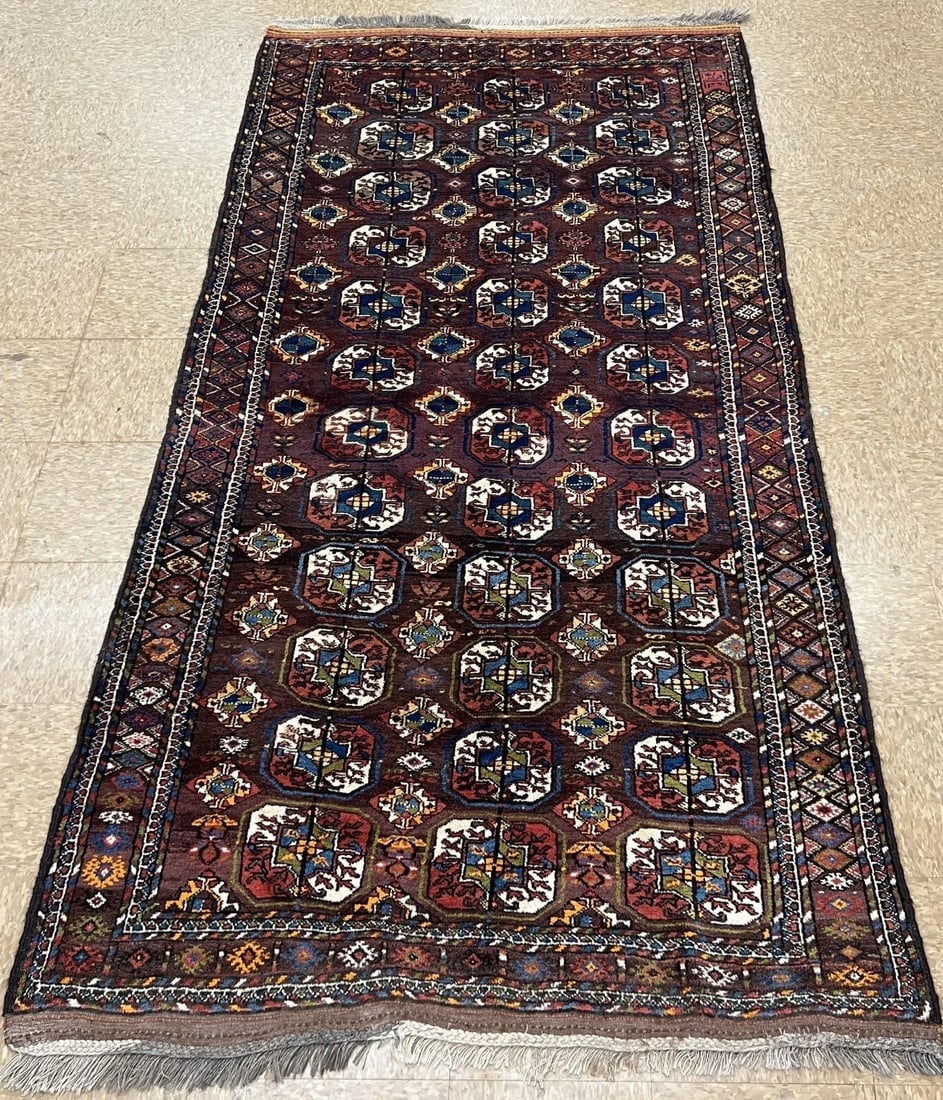 Antique Persian Tribal Balouch Hand-Knotted Brown Wool Geometric Rug 4'4" x 8'7" - 5