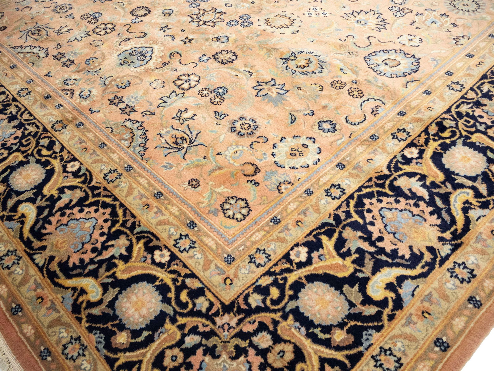 Light Salmon Floral 9X12 Indo-Kashan Vintage Oriental Rug - 11