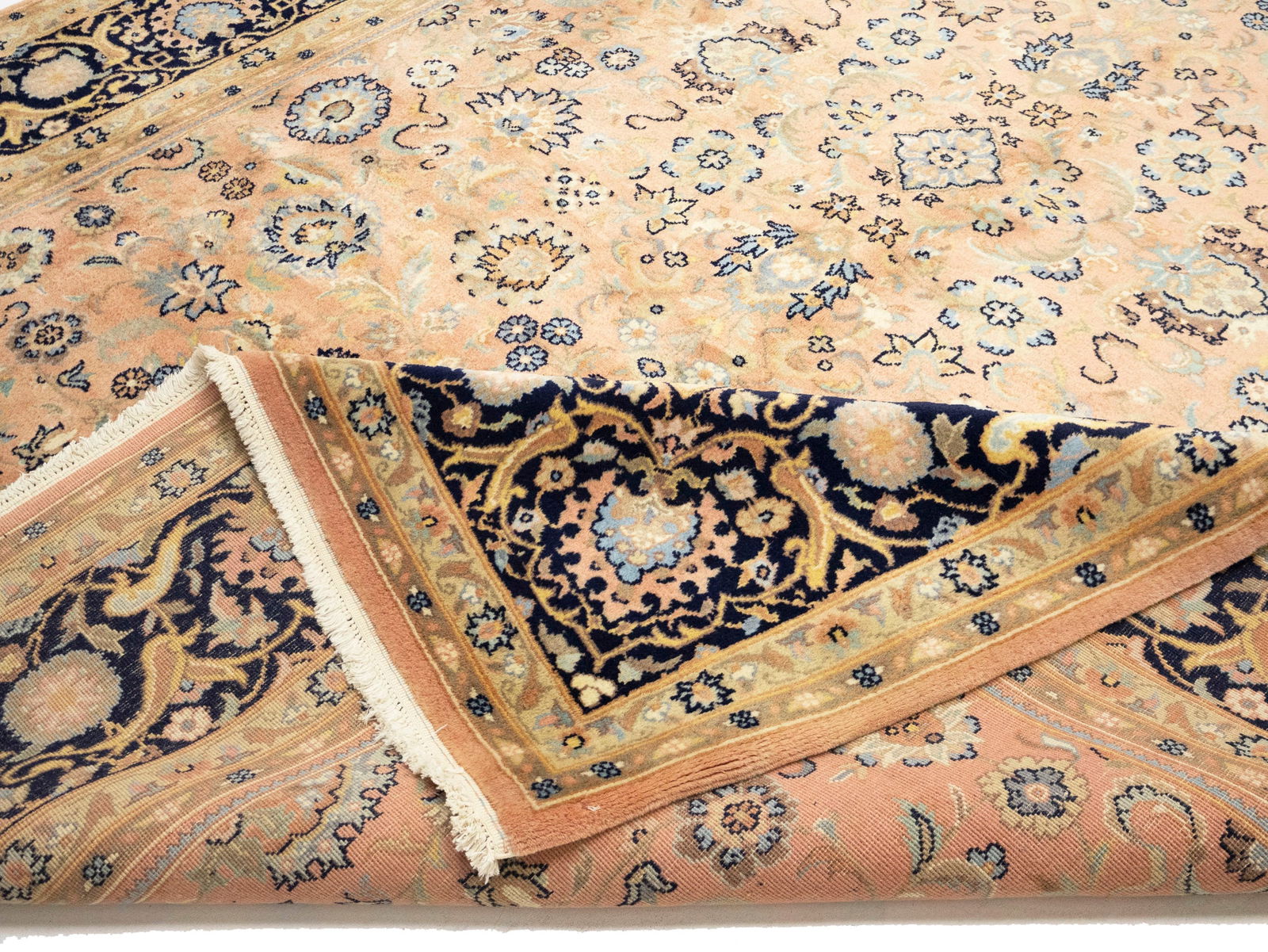 Light Salmon Floral 9X12 Indo-Kashan Vintage Oriental Rug - 15