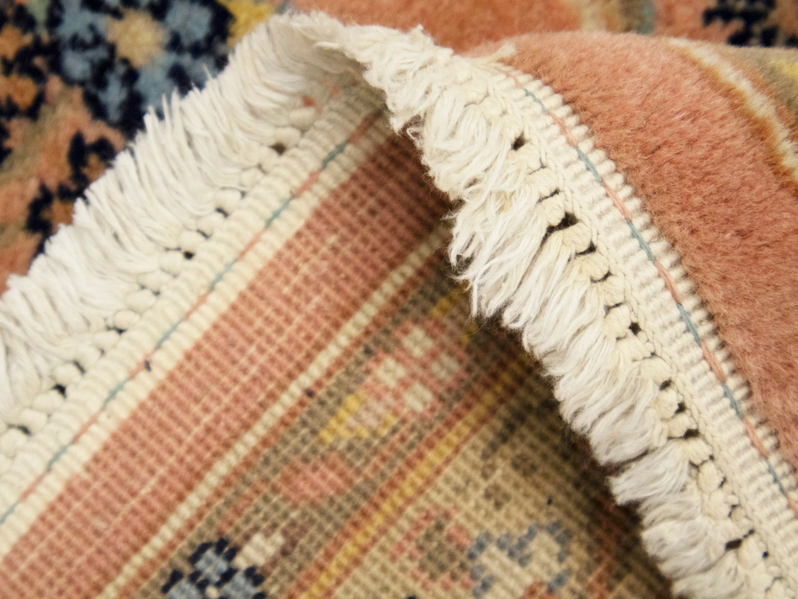 Light Salmon Floral 9X12 Indo-Kashan Vintage Oriental Rug - 16