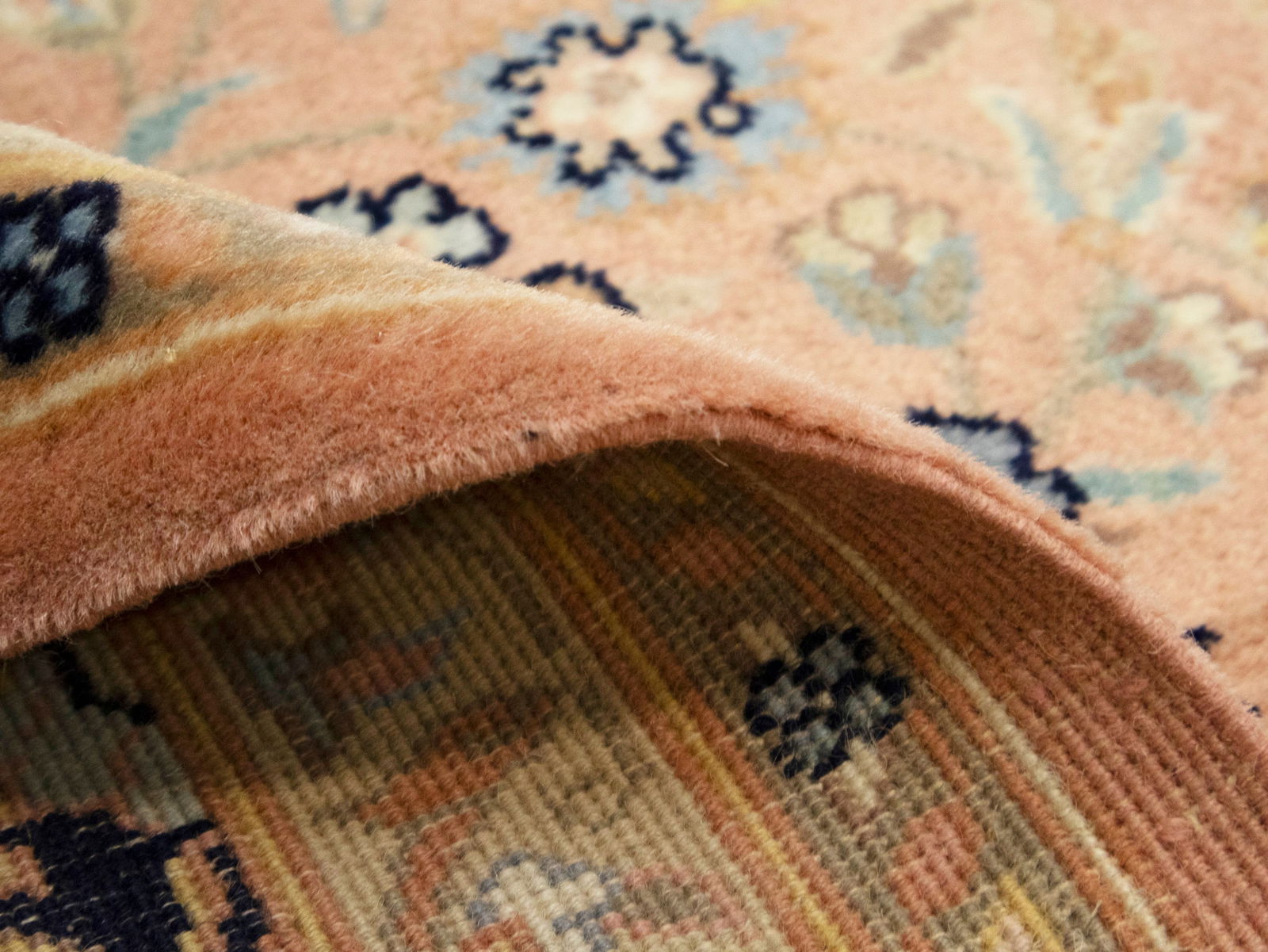 Light Salmon Floral 9X12 Indo-Kashan Vintage Oriental Rug - 17