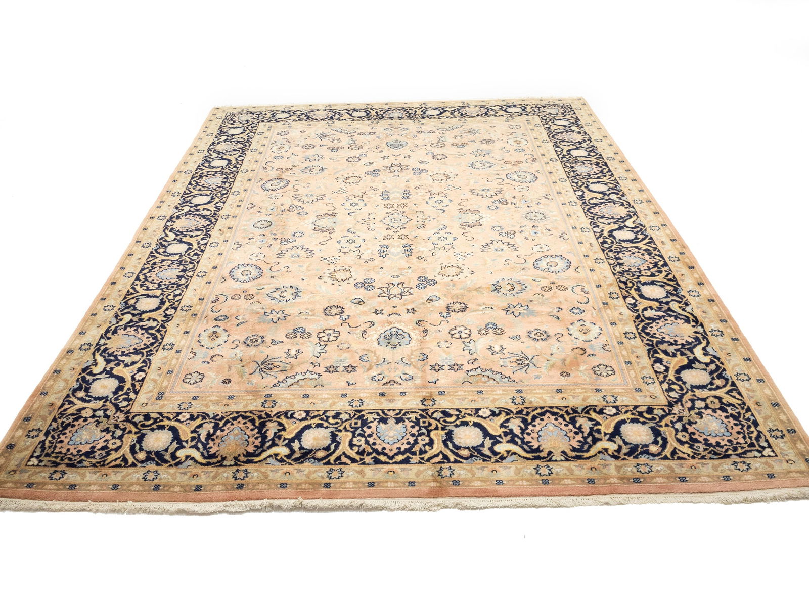 Light Salmon Floral 9X12 Indo-Kashan Vintage Oriental Rug - 2