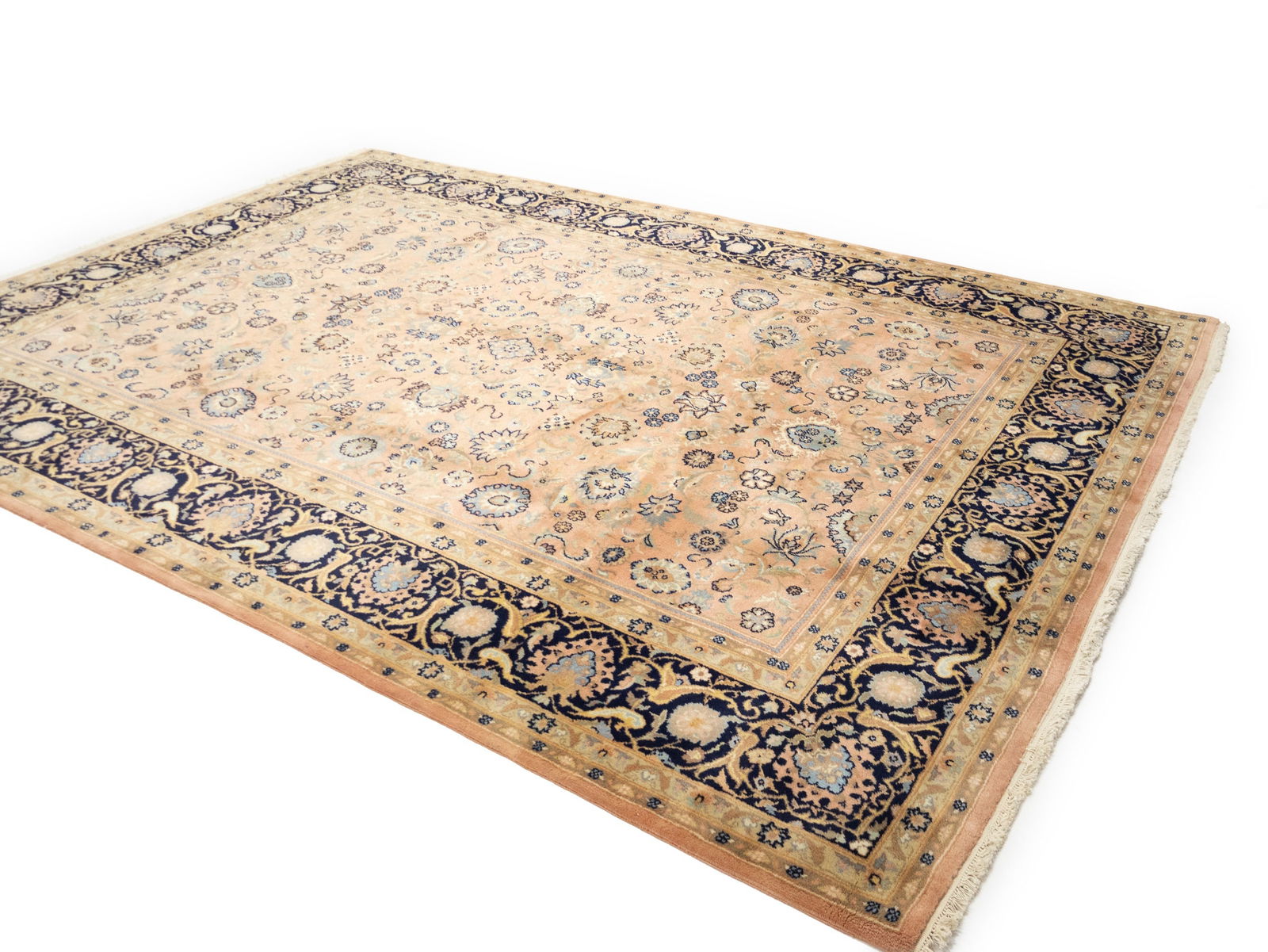 Light Salmon Floral 9X12 Indo-Kashan Vintage Oriental Rug - 3