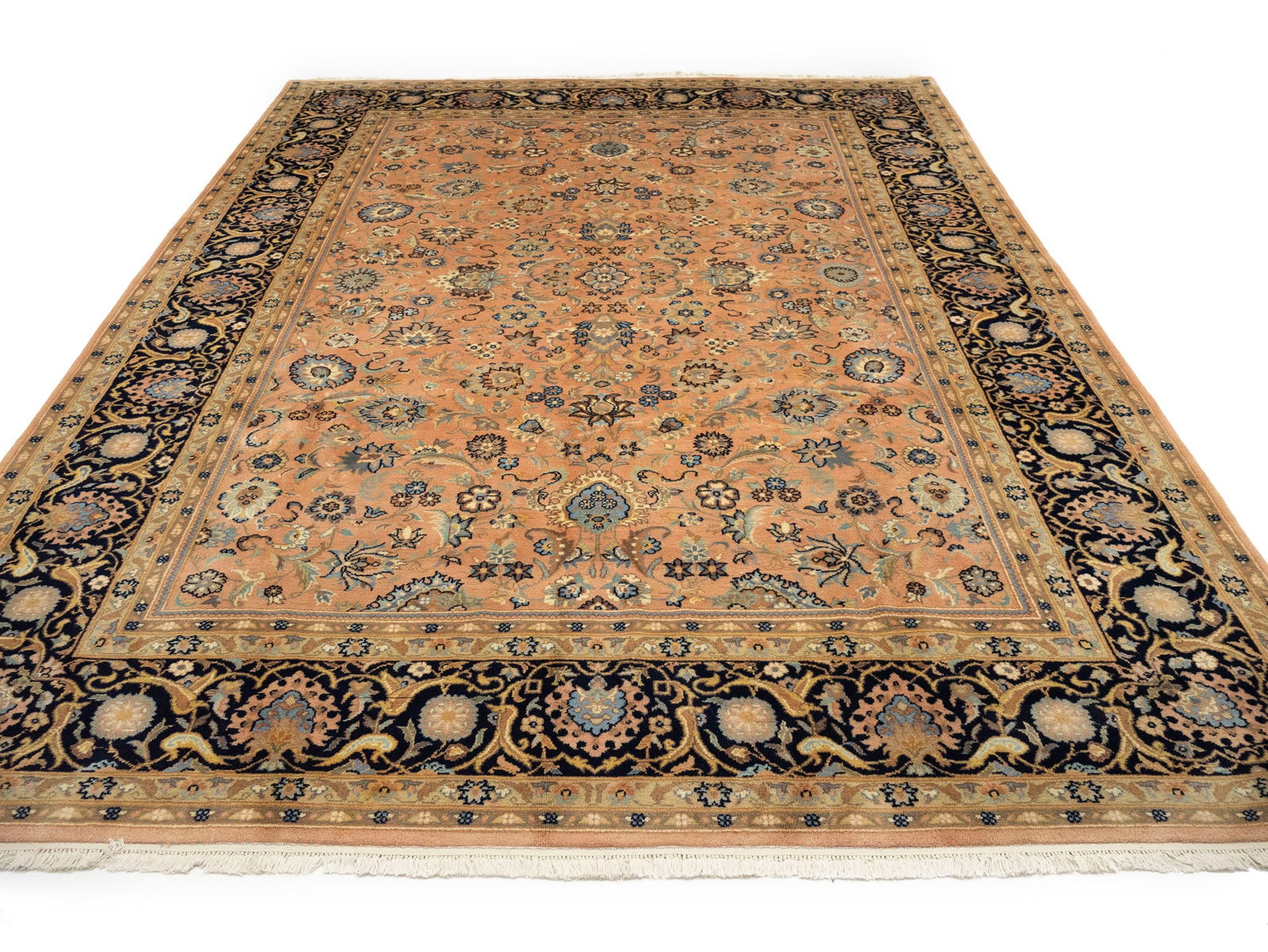 Light Salmon Floral 9X12 Indo-Kashan Vintage Oriental Rug - 5