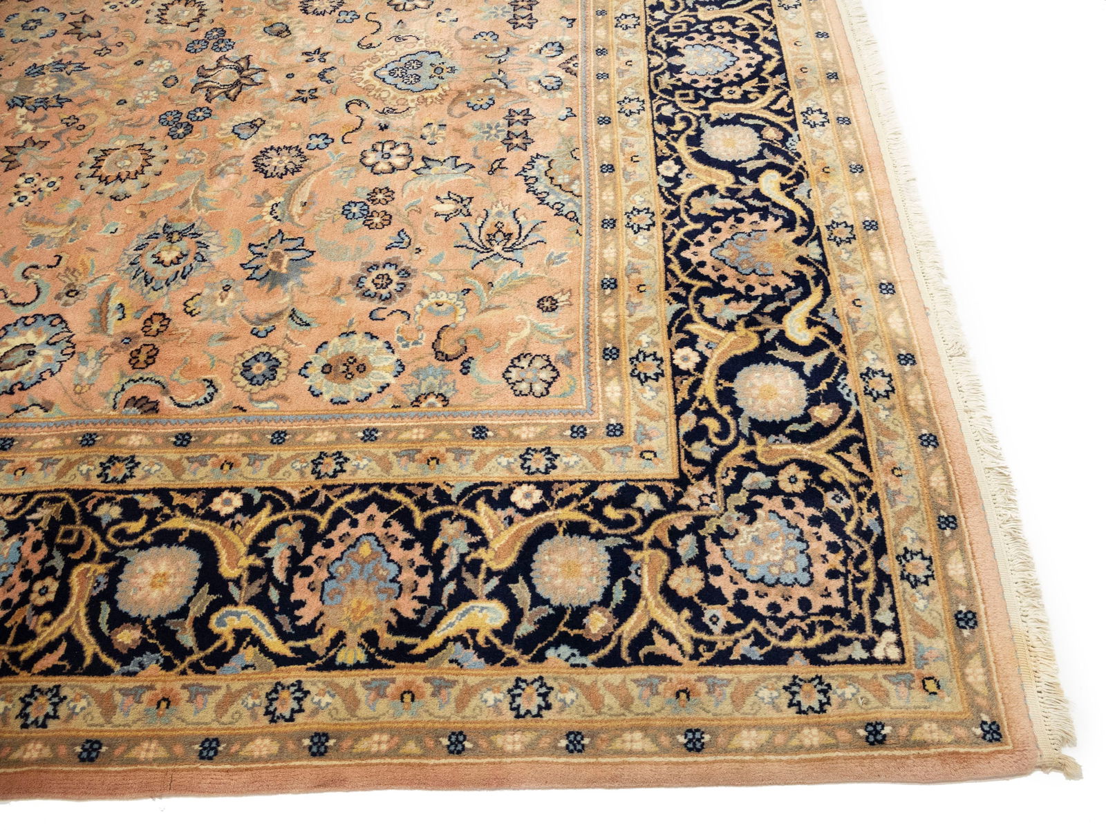 Light Salmon Floral 9X12 Indo-Kashan Vintage Oriental Rug - 8