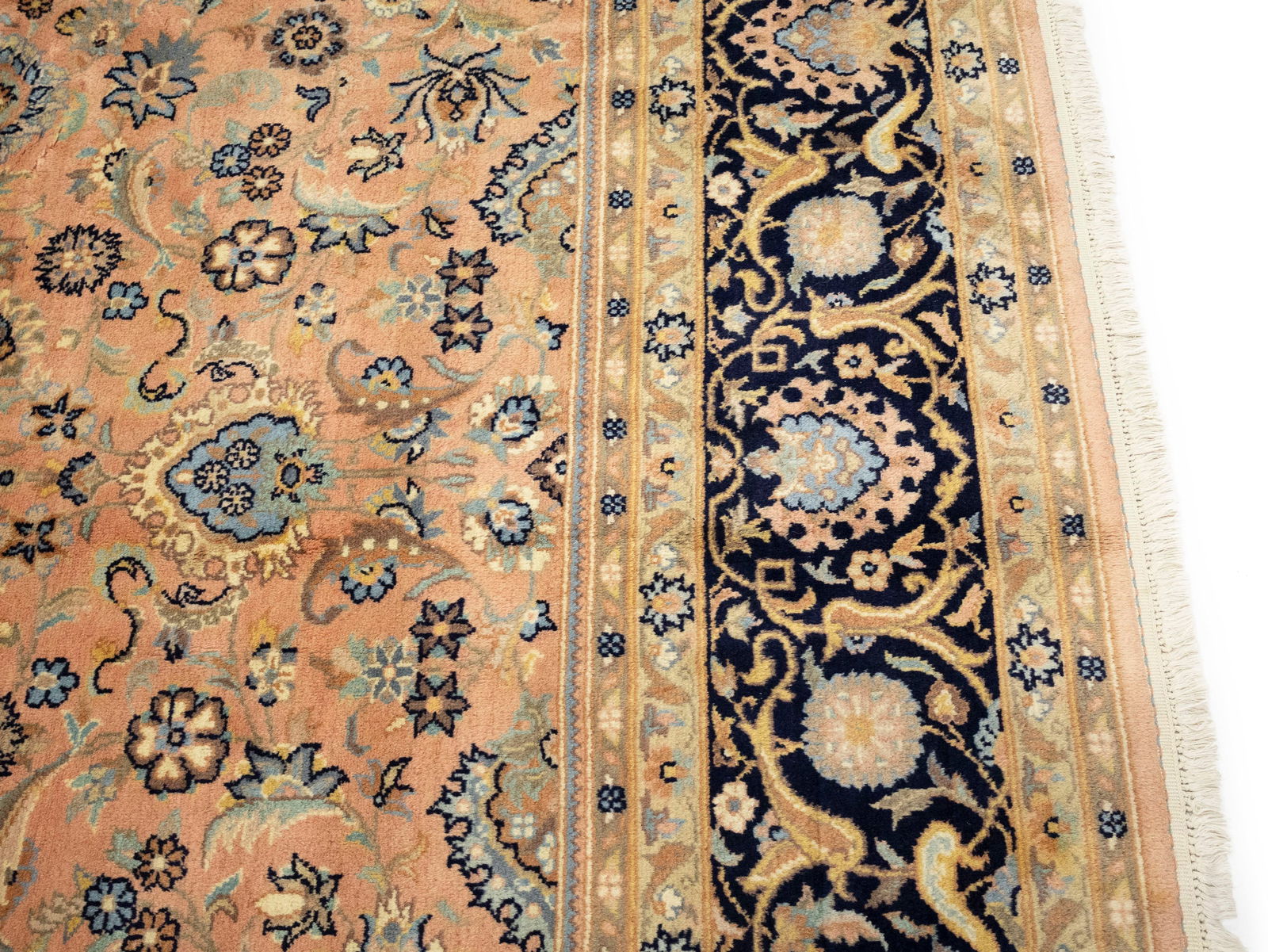 Light Salmon Floral 9X12 Indo-Kashan Vintage Oriental Rug - 9