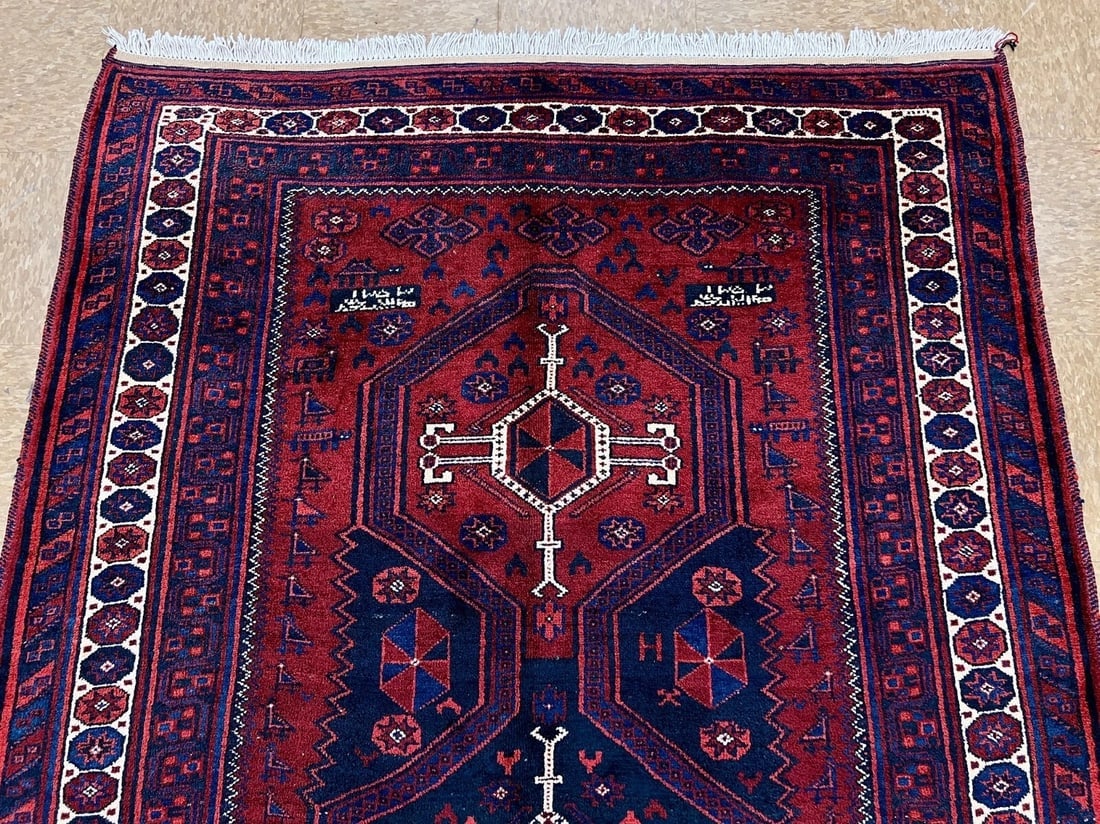 Hand-Knotted Persian Sirjan Antique Red Blue Wool Oriental Tribal Area Rug 4'6" x 7'5" - 4