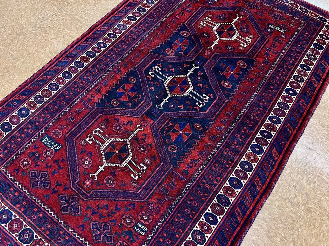 Hand-Knotted Persian Sirjan Antique Red Blue Wool Oriental Tribal Area Rug 4'6" x 7'5" - 7
