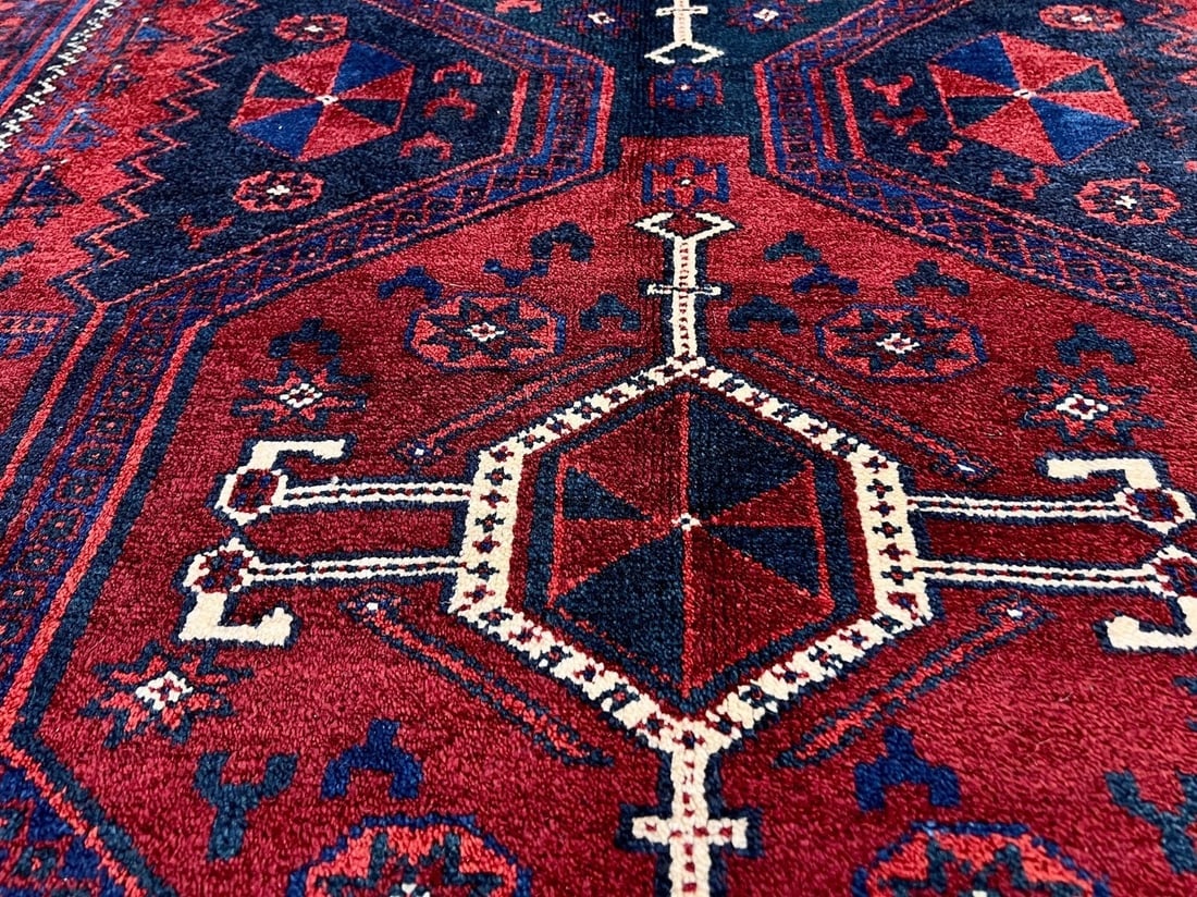 Hand-Knotted Persian Sirjan Antique Red Blue Wool Oriental Tribal Area Rug 4'6" x 7'5" - 8