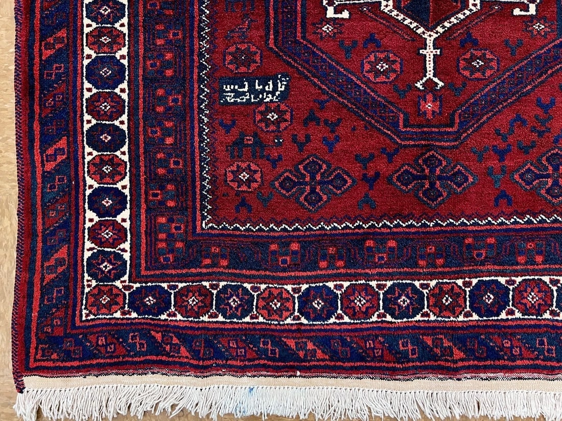 Hand-Knotted Persian Sirjan Antique Red Blue Wool Oriental Tribal Area Rug 4'6" x 7'5" - 9