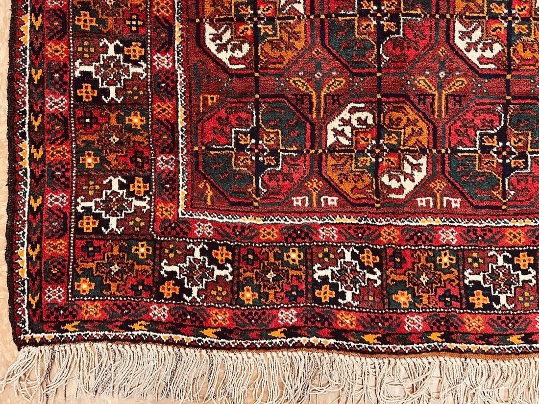 Antique Persian Balouch Hand Knotted Tribal Maroon Wool Oriental Area Rug 4'1" x 6'7" - 12